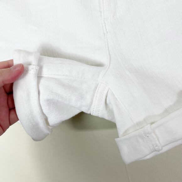 Anthropologie Pilcro White Denim Cuffed Hem Script High Rise Jean Shorts - Picture 6 of 11
